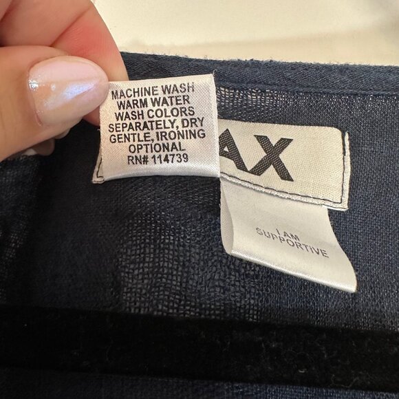 Flax Navy Linen Weave Lagenlook Button-Down Lightweight Tunic Top - 3G (24-26) - Picture 8 of 9